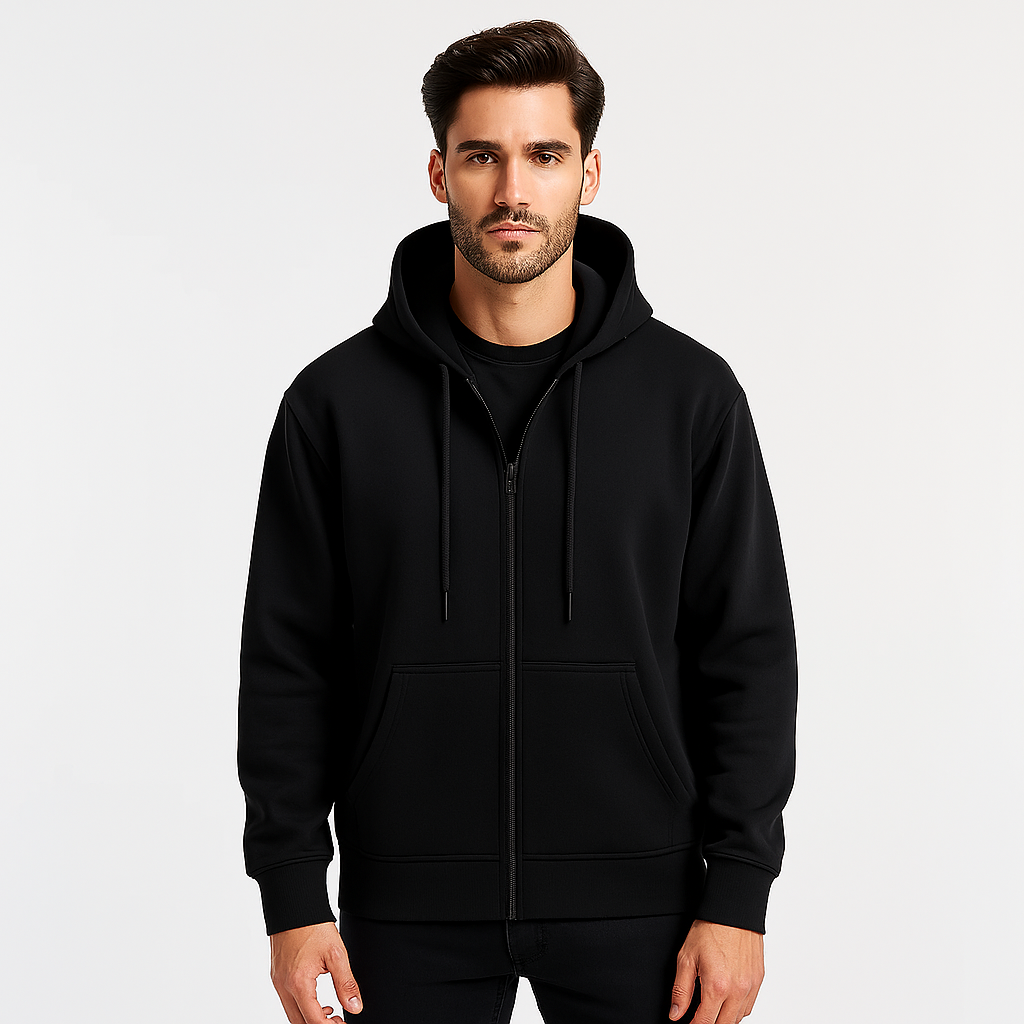 Blusa Moletom Masculina Preta com Ziper Invoux NVX129