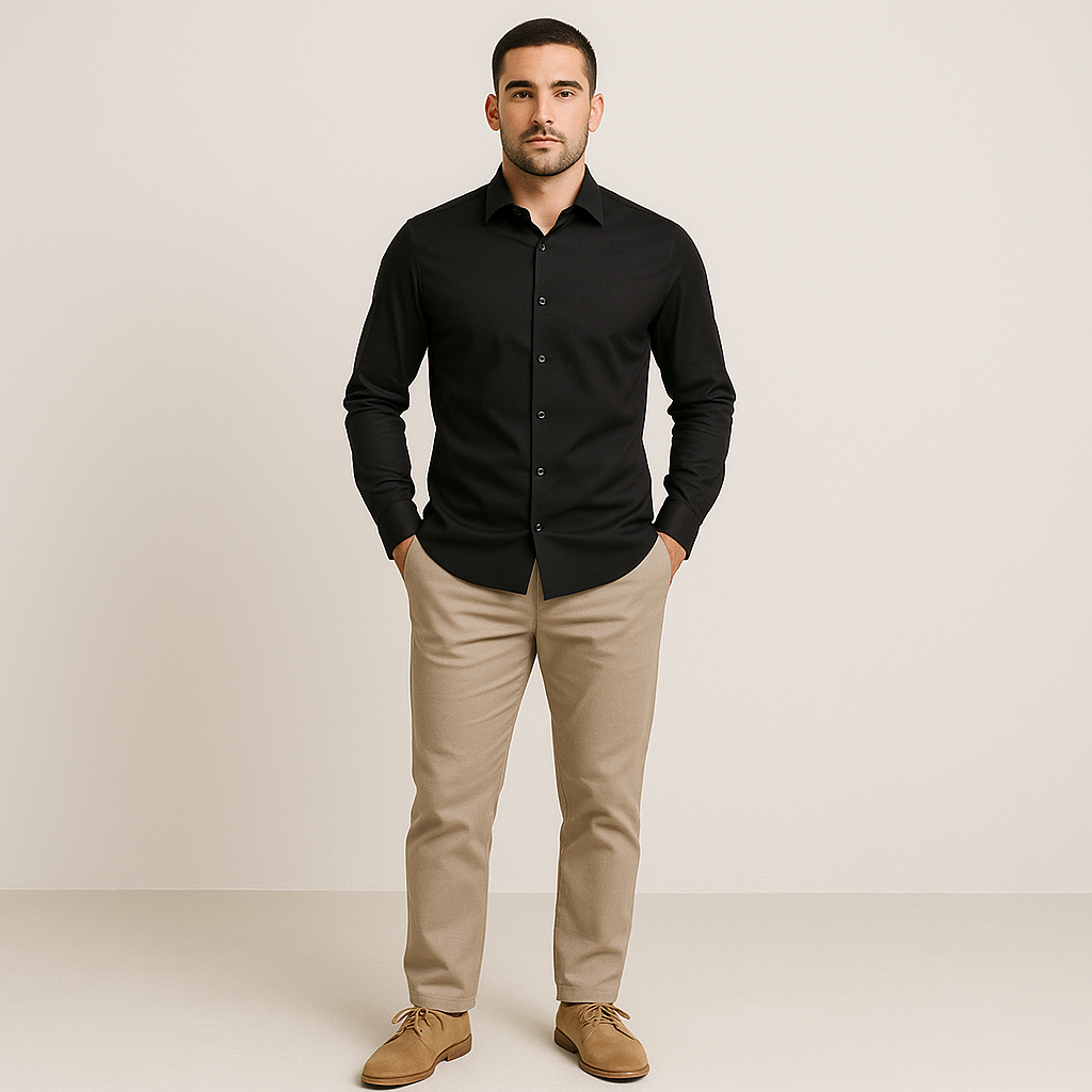 Camisa Social Masculina Slim Invoux NVX159 Preta Corpo Inteiro