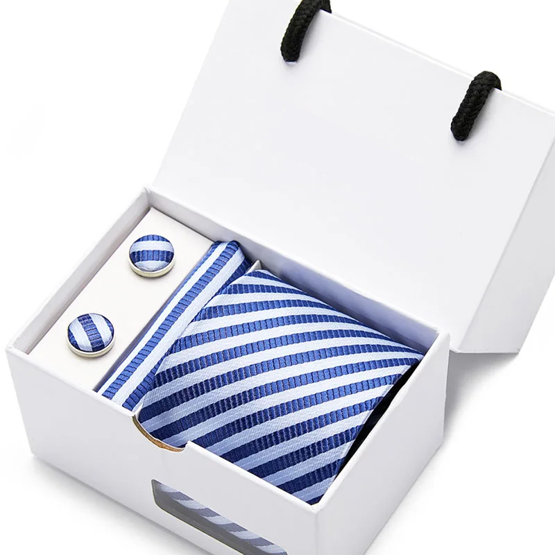 Conjunto Gravata Listrada de Seda Invoux NVX135 Azul Claro e Azul Escuro