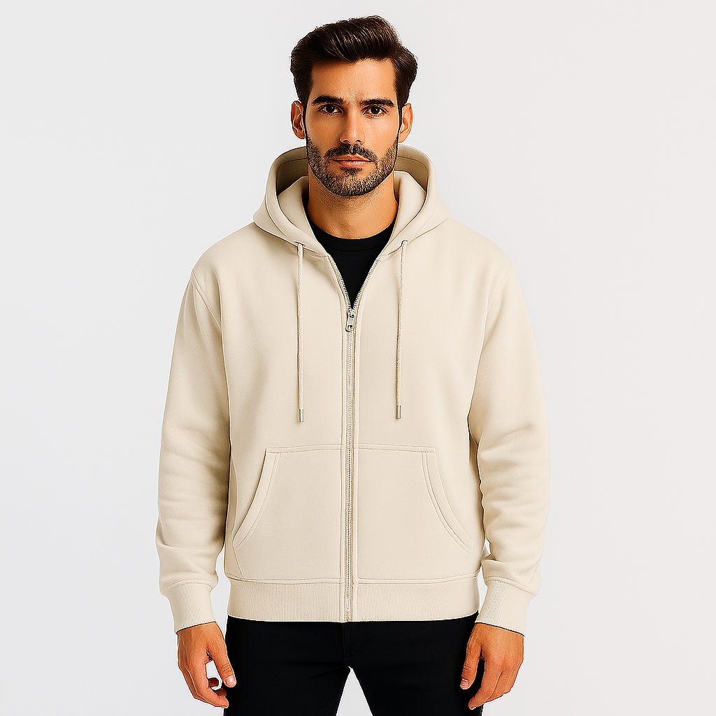 Blusa Moletom Masculina Branca com Ziper Invoux NVX129
