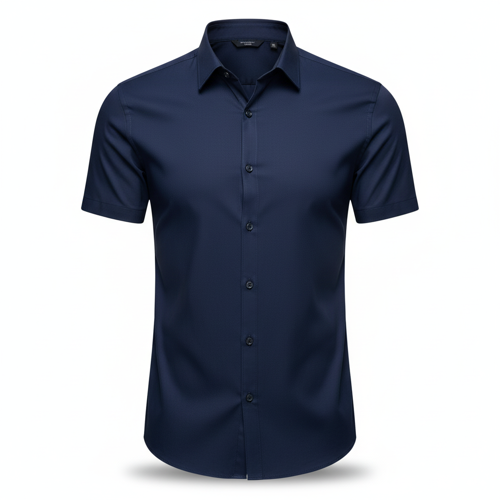 Camisa Social Masculina Manga Curta Slim Fit Invoux NVX161 Azul Escuro