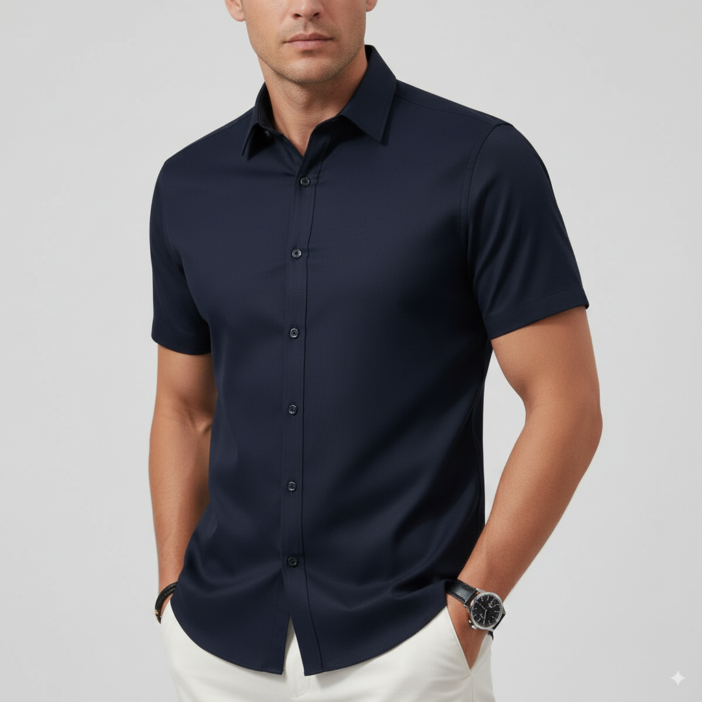 Camisa Social Masculina Manga Curta Slim Fit Invoux NVX161 Preta