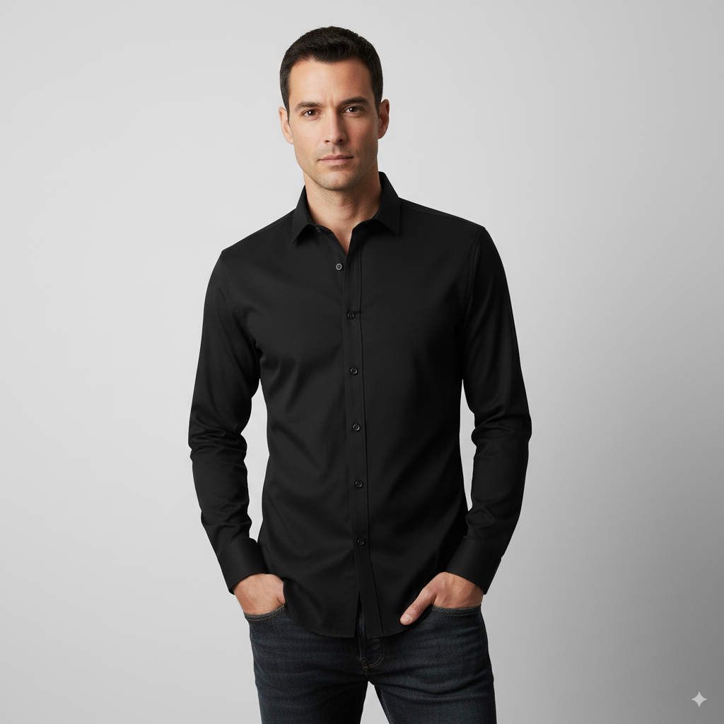 Camisa Social Masculina Manga Longa Slim Invoux NVX166 Preto 1