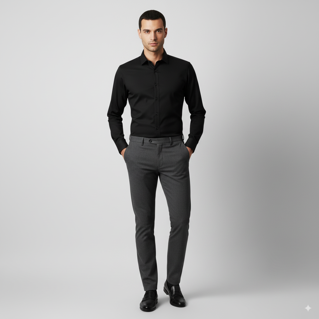 Camisa Social Masculina Manga Longa Slim Invoux NVX166 Preto 4