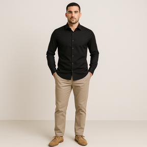 Camisa Social Masculina Slim Invoux NVX159 Preta Corpo Inteiro