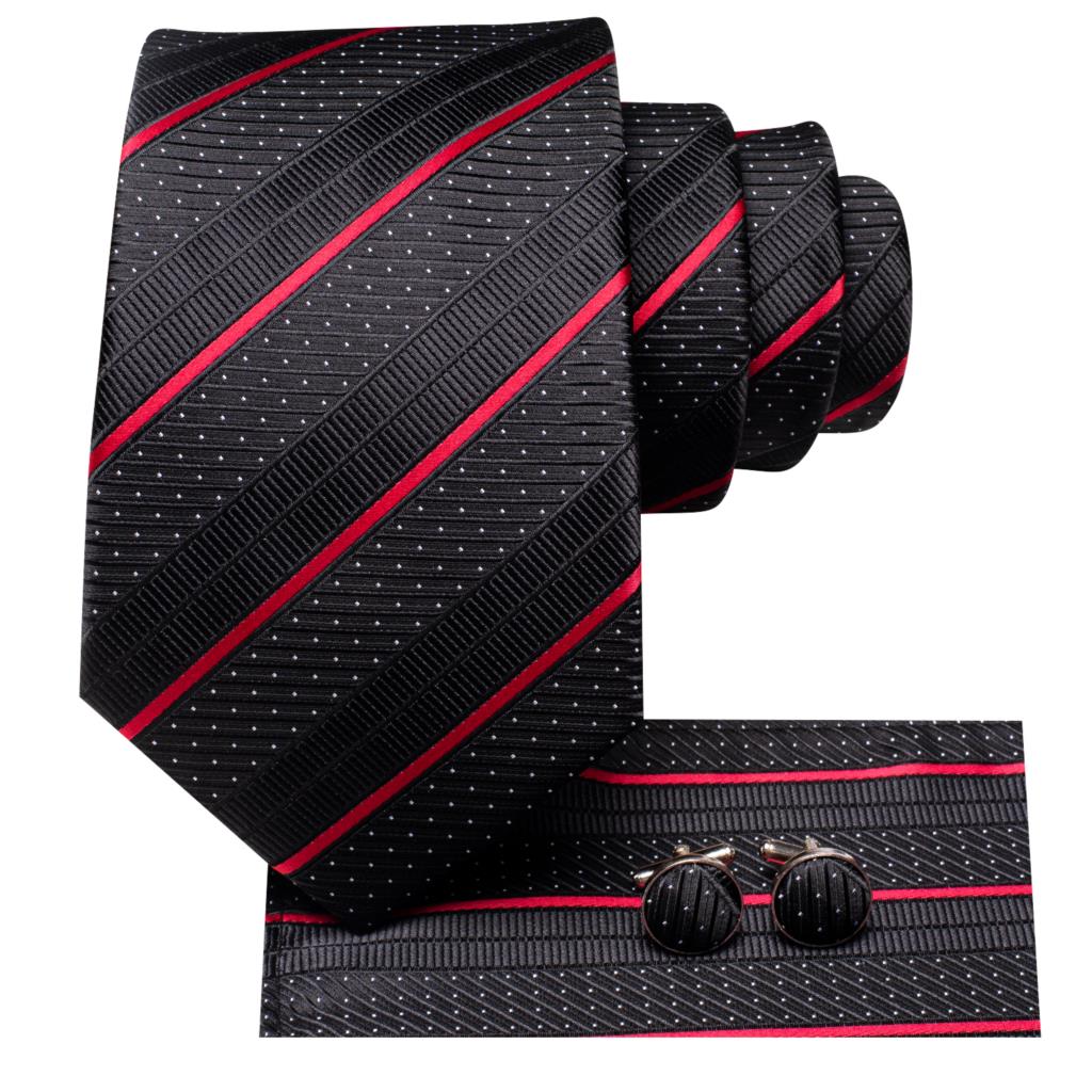 Conjunto Gravata de Seda Invoux NVX134 Preta e Vermelha