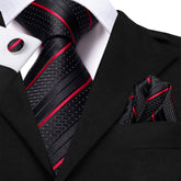 Conjunto Gravata de Seda Invoux NVX134 Preta e Vermelha 2