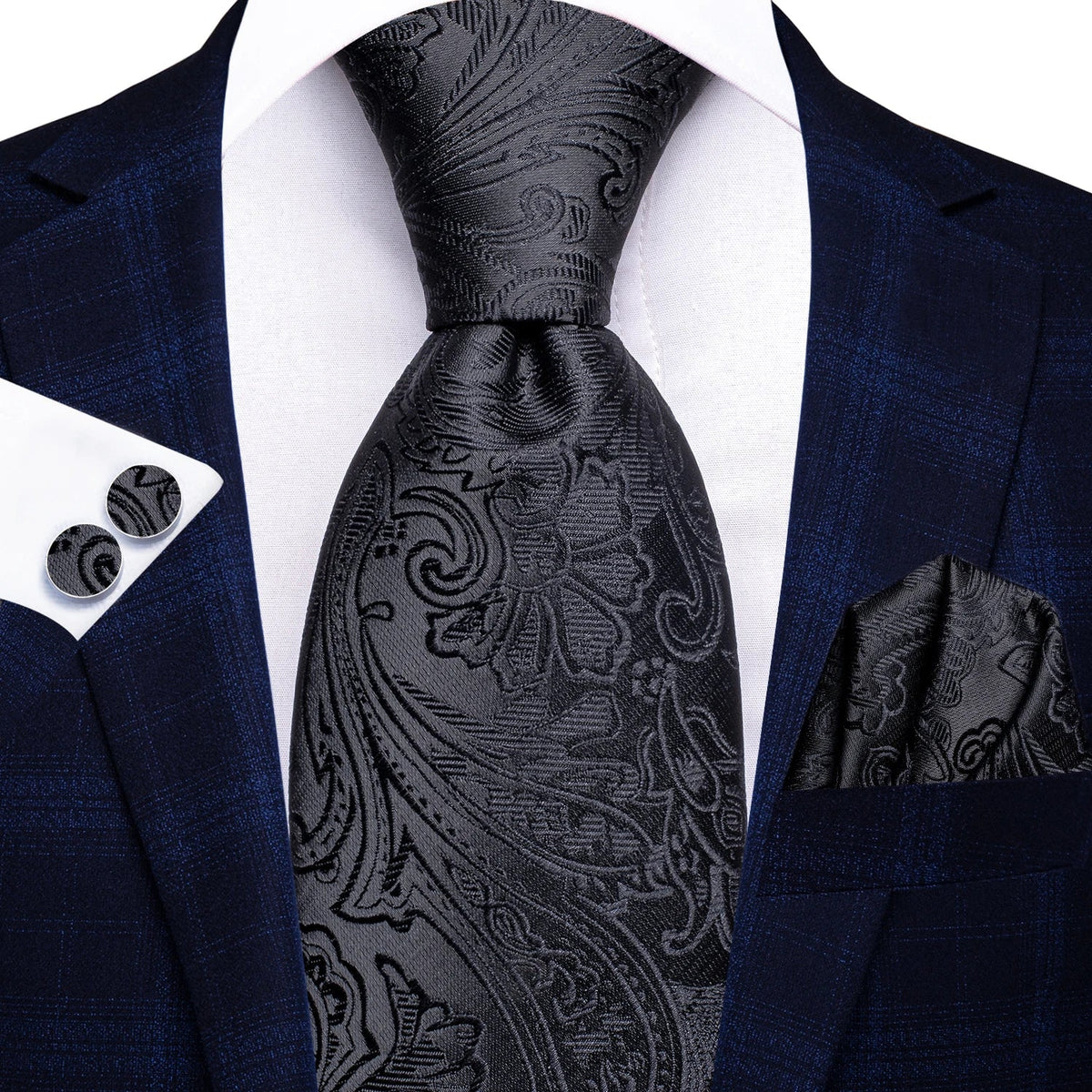 Conjunto Gravata de Seda Invoux NVX141 Preto Estampado