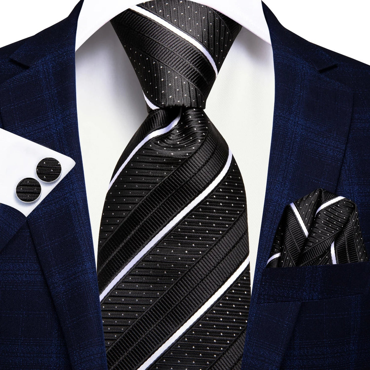 Conjunto Gravata de Seda Invoux NVX141 Preto Listrado