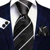 Conjunto Gravata de Seda Invoux NVX141 Preto Listrado
