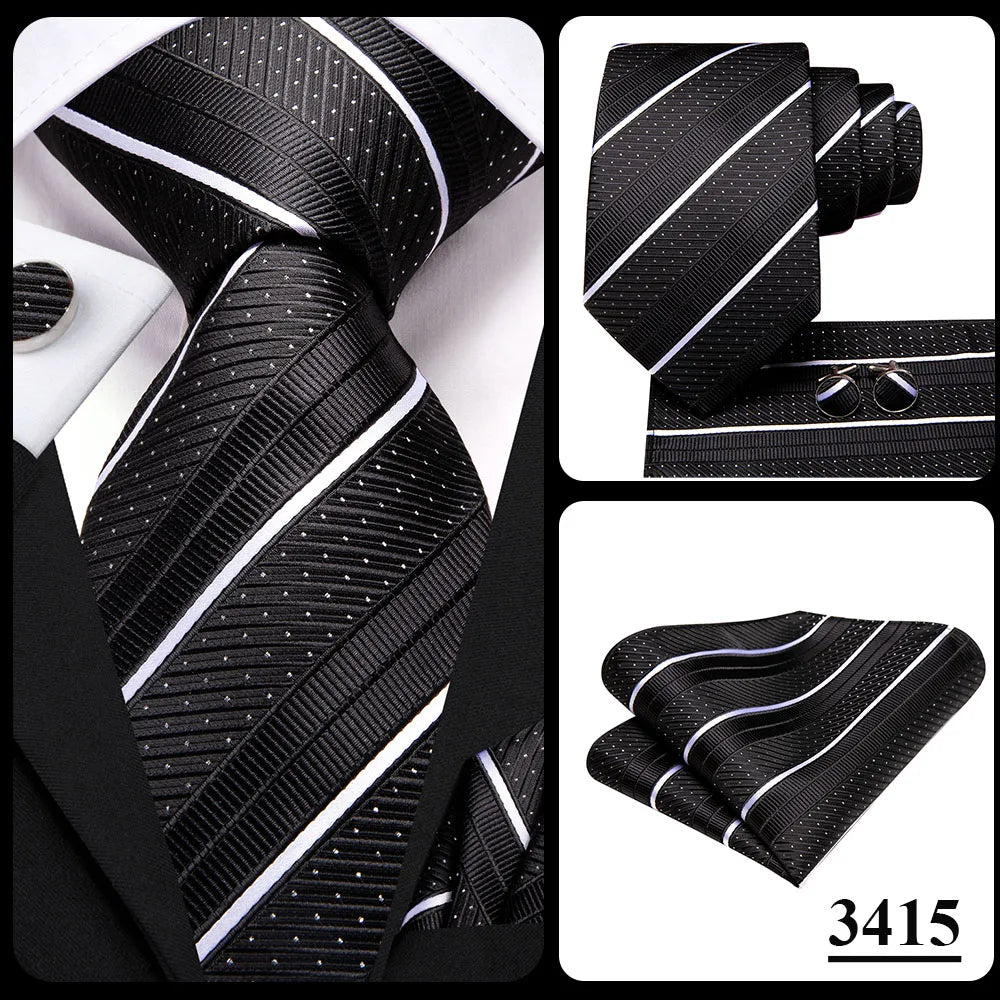 Conjunto Gravata de Seda Invoux NVX141 Preto Listrado 1
