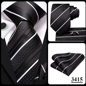 Conjunto Gravata de Seda Invoux NVX141 Preto Listrado 1