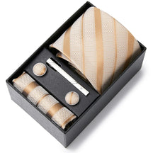 Conjunto Gravata de Seda Listrada Invoux NVX148 Caqui