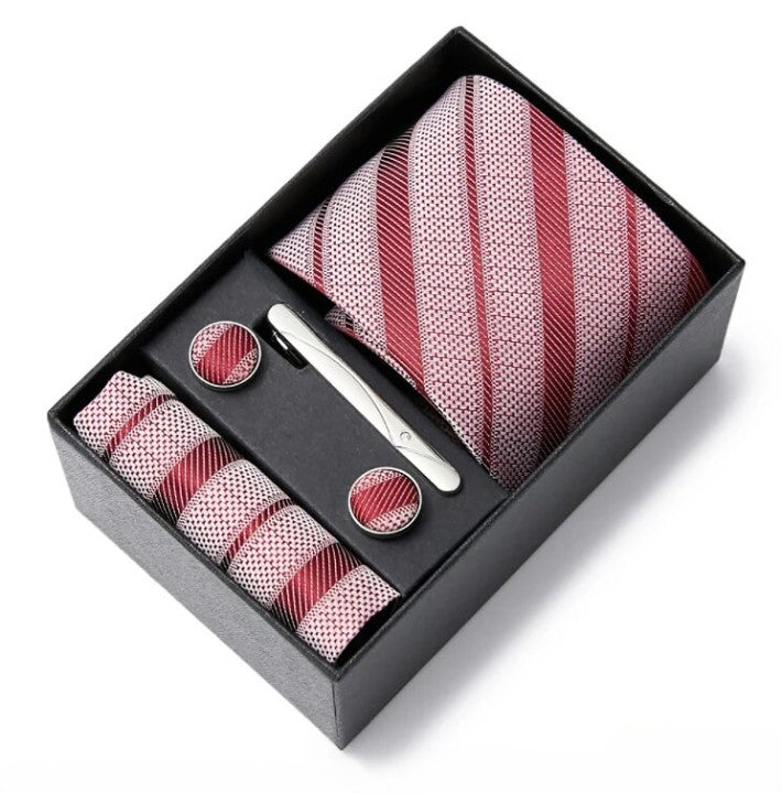 Conjunto Gravata de Seda Listrada Invoux NVX148 Vermelho