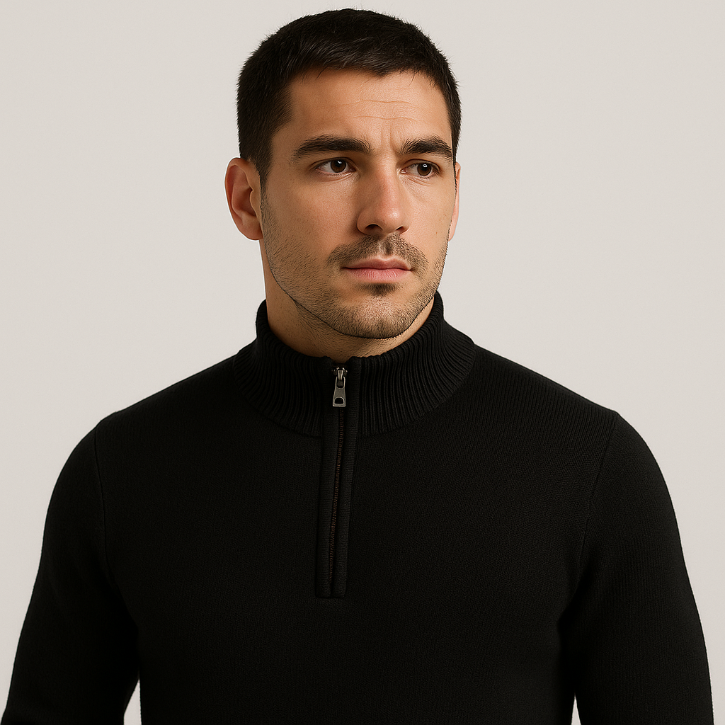 Suéter Básico com Zíper Invoux NVX125 Preto Detalhes